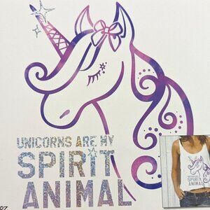 NWT 'Unicorns Are My Spirit Animal' T-Shirt Iron On Transfer My Vibes Summer DIY